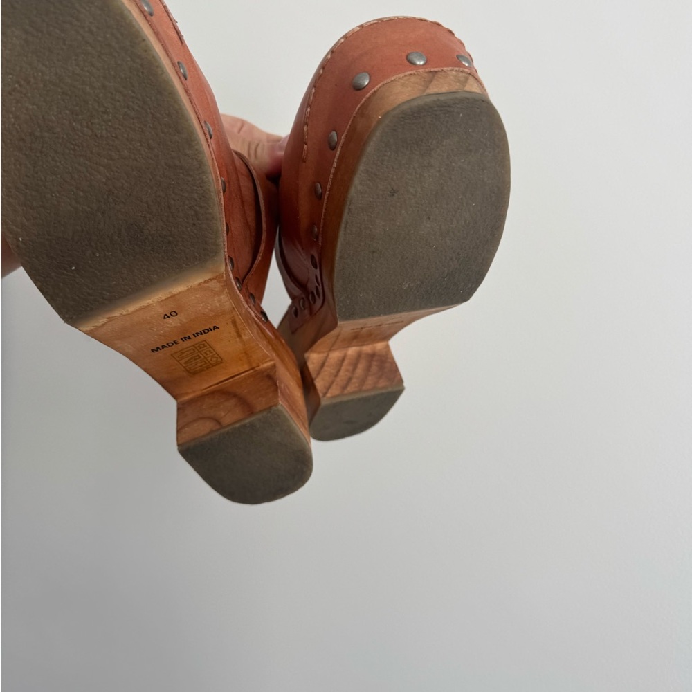 Free People Tan Leather Studded Clog Mules - Picture 3 of 4